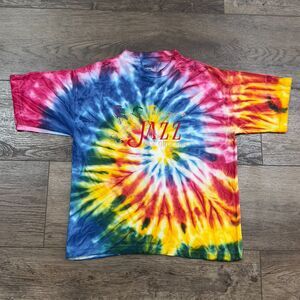 Vintage USA Jazz New Orleans Spiral Tie-Dye T-Shirt - Women's Small / Kids 14-16